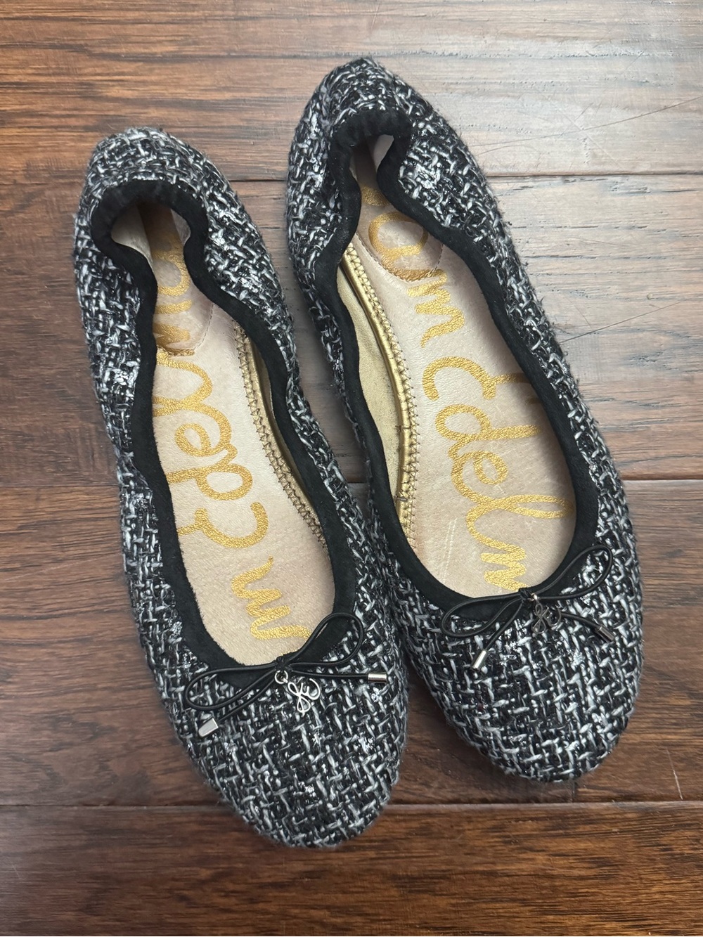 Sam Edelman Felicia black white grey woven tweed flats - Size 10 💜
